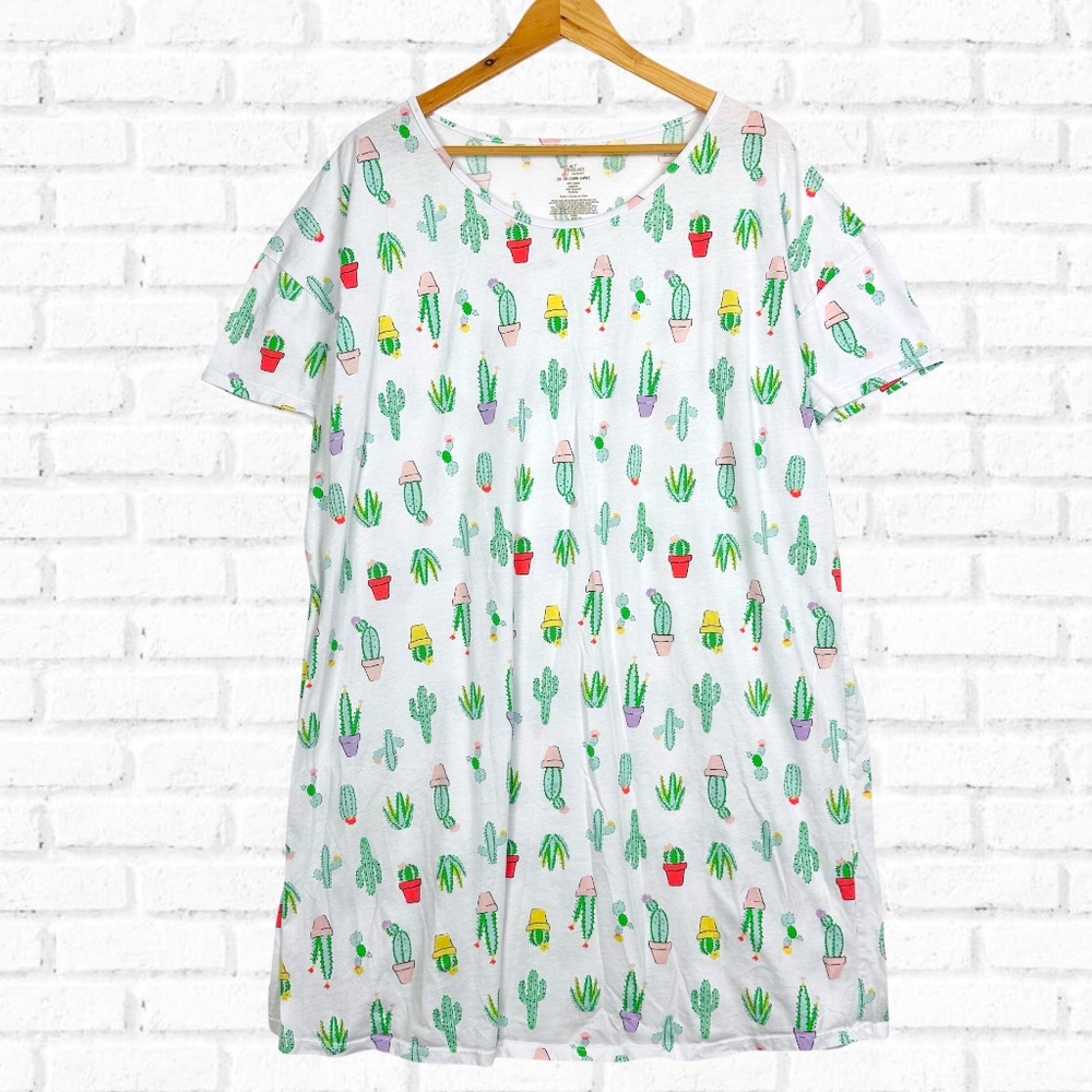 Secret Treasures Cactus Succulent Printed Short Sleeve Mumu Sleep Shirt 2X-3X
